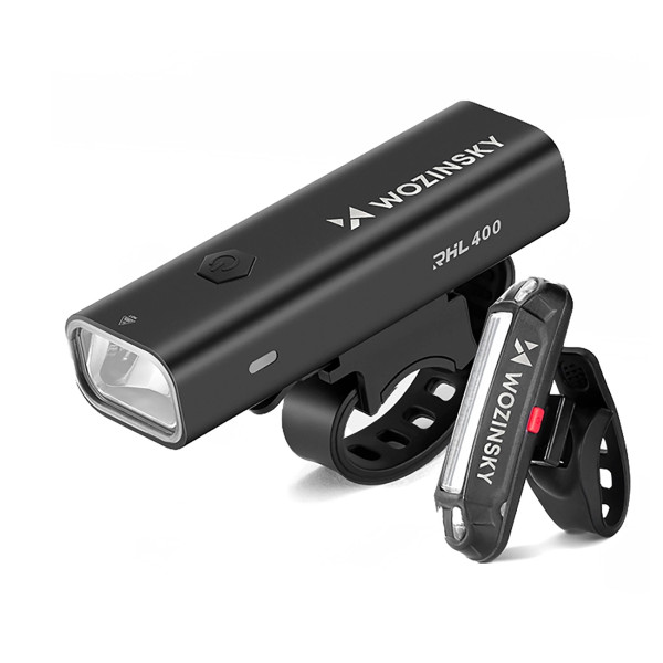 Wozinsky WSBLB2 USB-C Fahrradlicht-Set vorne (400 lm) und hinten, Schwarz – Produktansicht