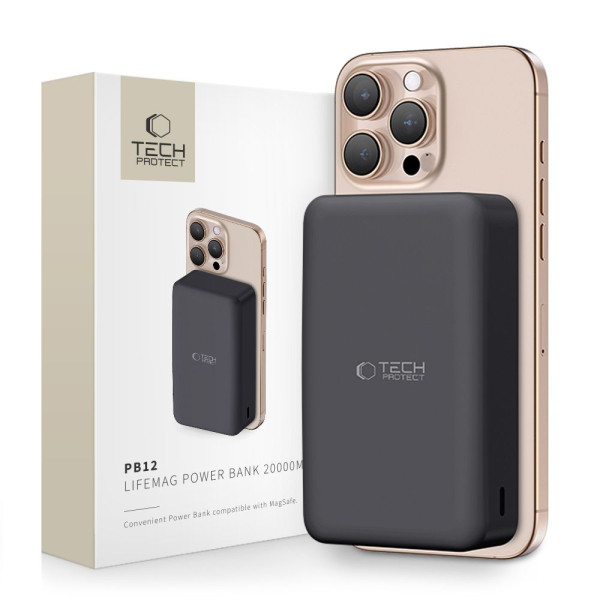 Tech-Protect PB12 LifeMag MagSafe-kompatible Powerbank 20000 mAh – Schwarz – Produktansicht