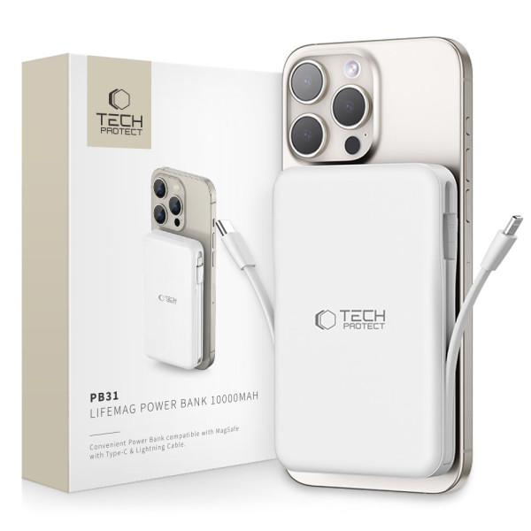Tech-Protect LifeMag PB31 MagSafe-kompatible Powerbank 10000 mAh, 15W – Weiß – Produktansicht