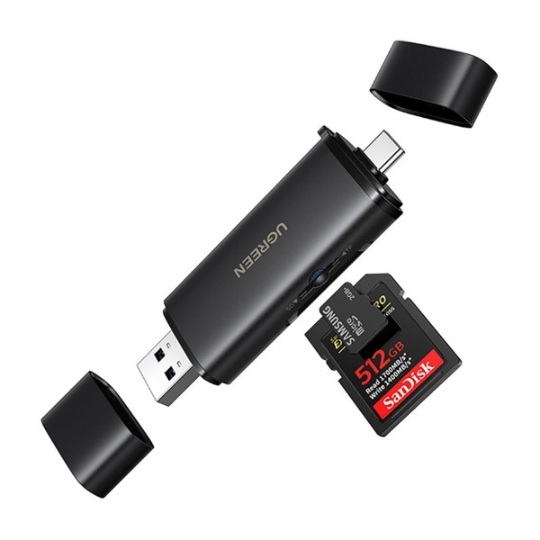 Ugreen 2-in-1 USB-C/USB-A SD 4.0 UHS-II Kartenleser – Schwarz – Produktansicht